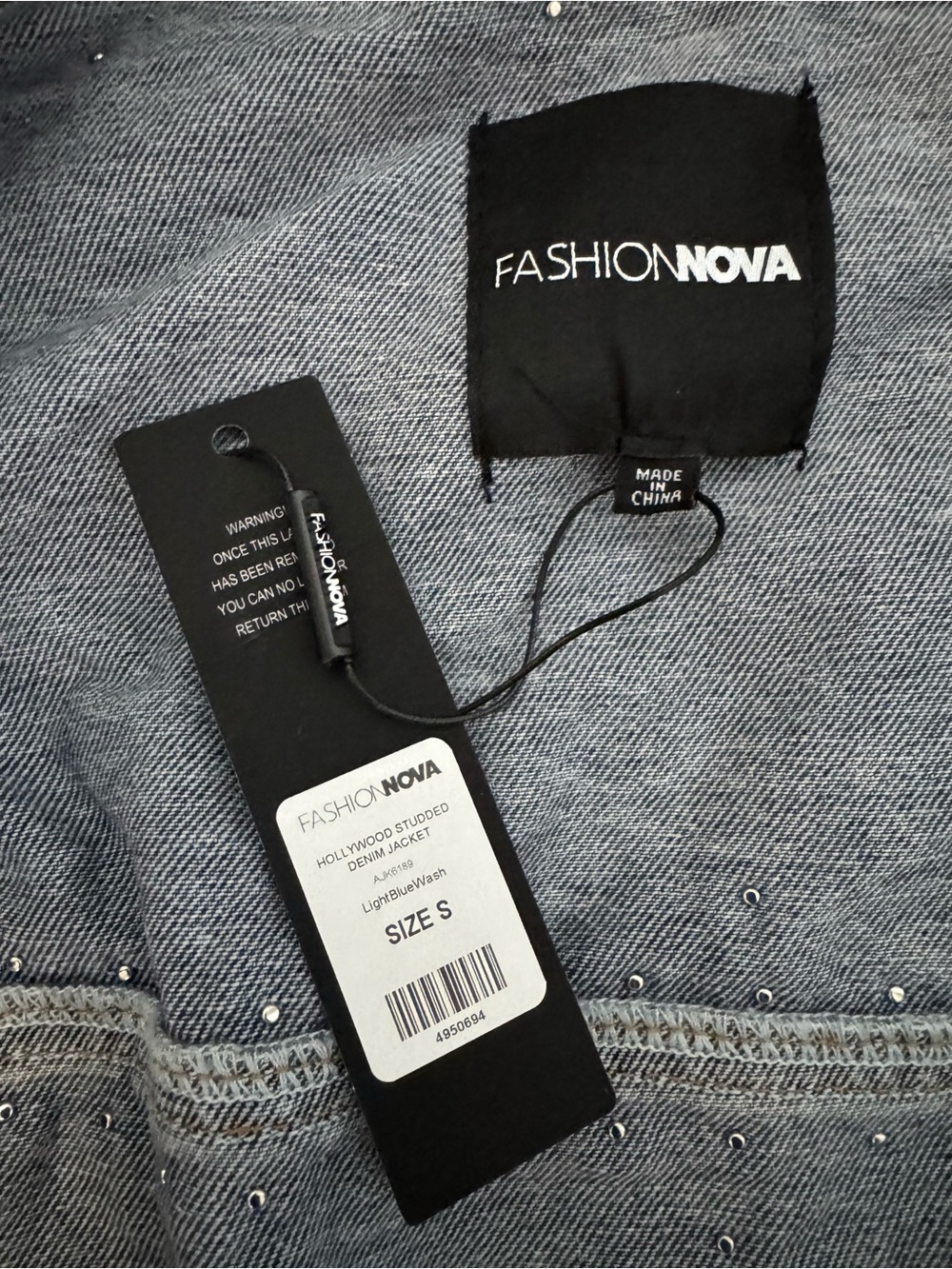 Fashion Nova Light Blue Studded Denim Jacket - Women's - Picture 7 of 7